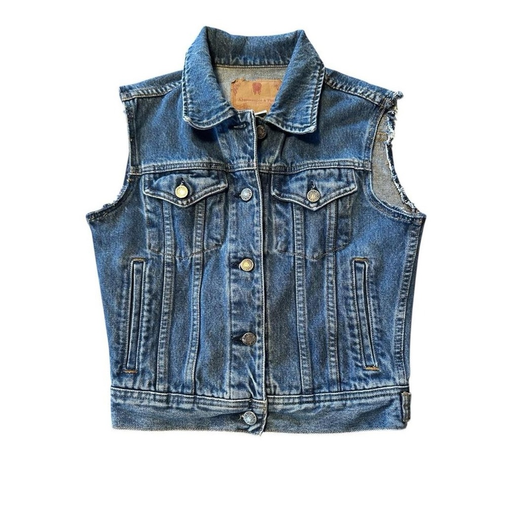 Vintage Abercrombie & Fitch Denim Vest XS Short Trucker USA Made Distressed Wear
